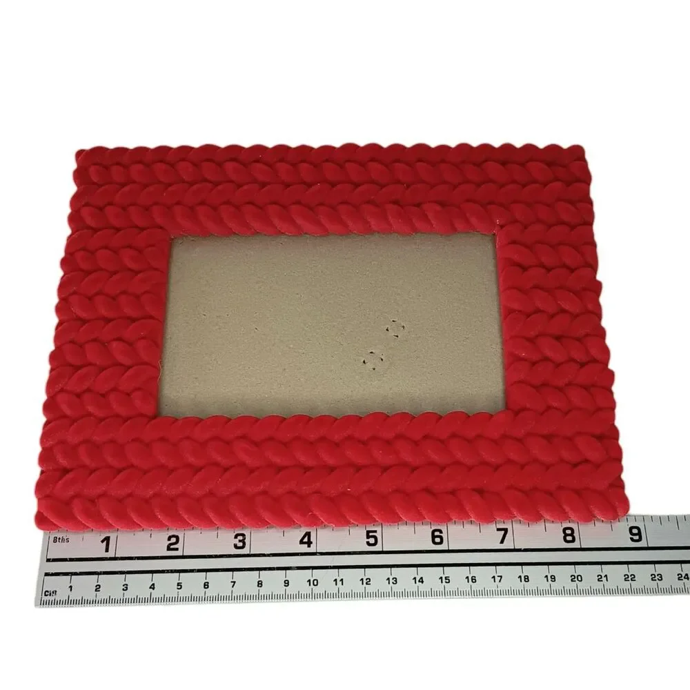 Red Velvet Flocked Photo Frame Fuzzy Braided Design 8.5x6.5 Photo 3.5x5.5 Unique